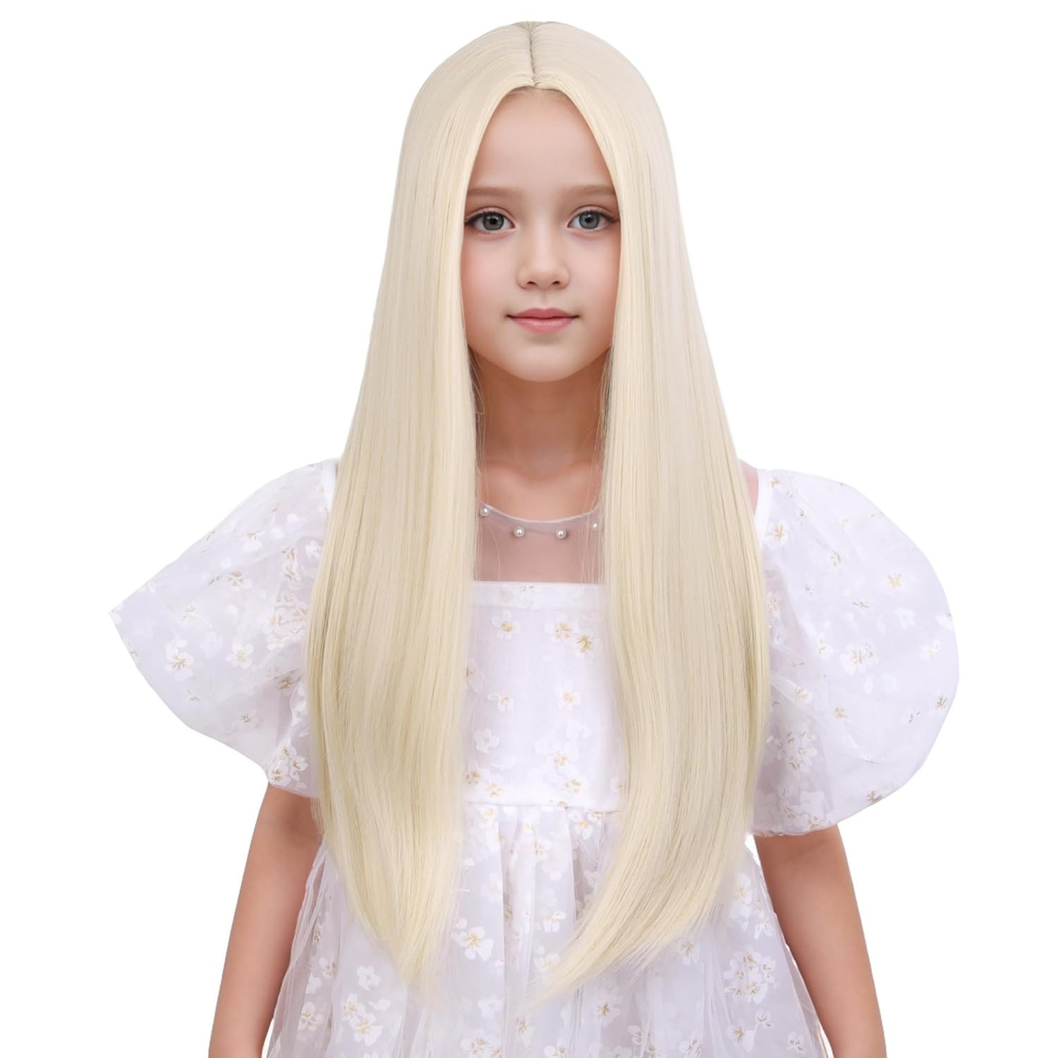 Kids Blonde Wig Long Blonde Wigs for Girls Middle Part Light Blonde Straight Syn