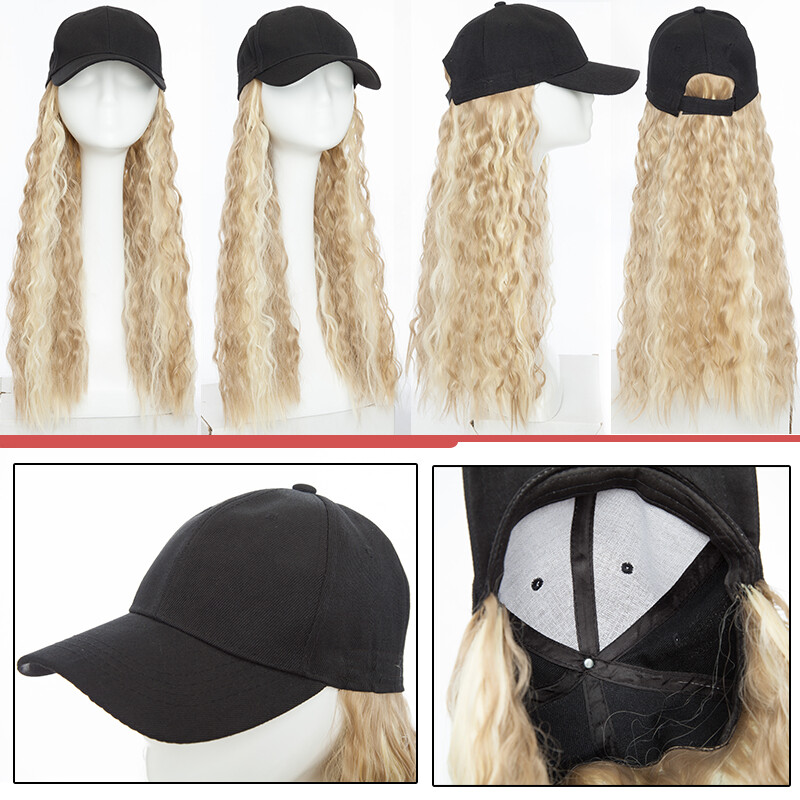 Baseball Cap with Curly Hair Wig Full Wigs Long Natural Wavy HairPiece For Human