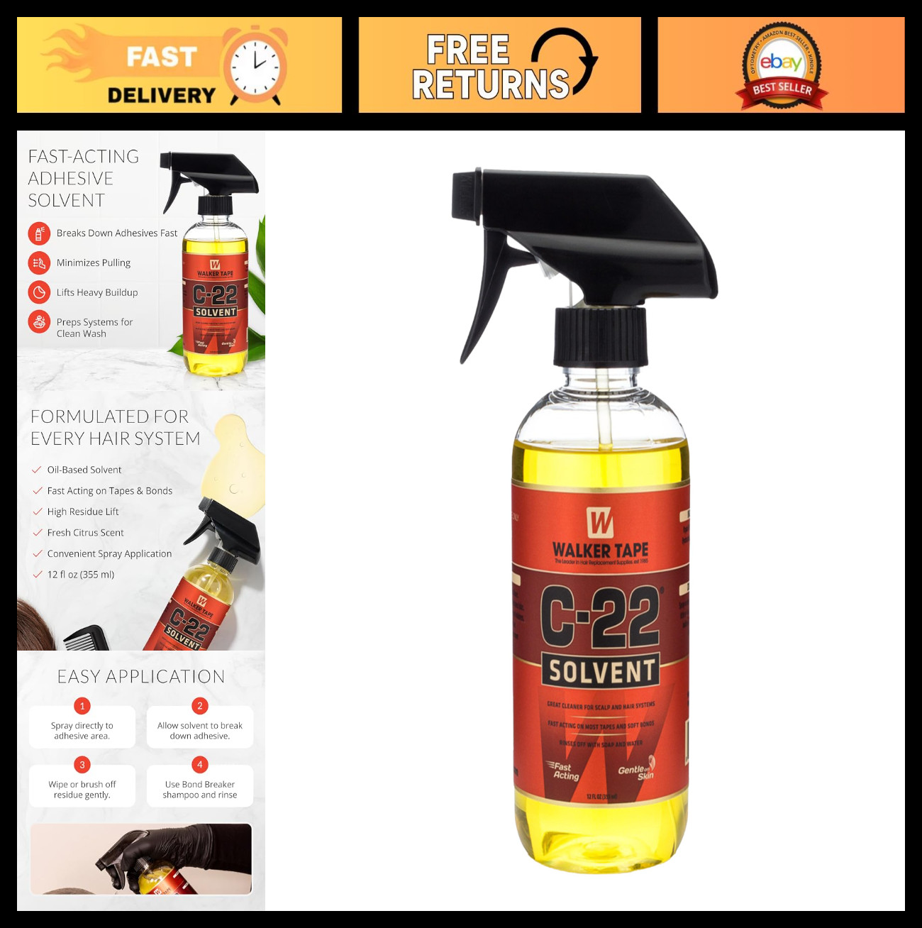 Fast-Acting Adhesive Remover Spray 12 oz for Wig Tape, Lace Systems & Hair Exten