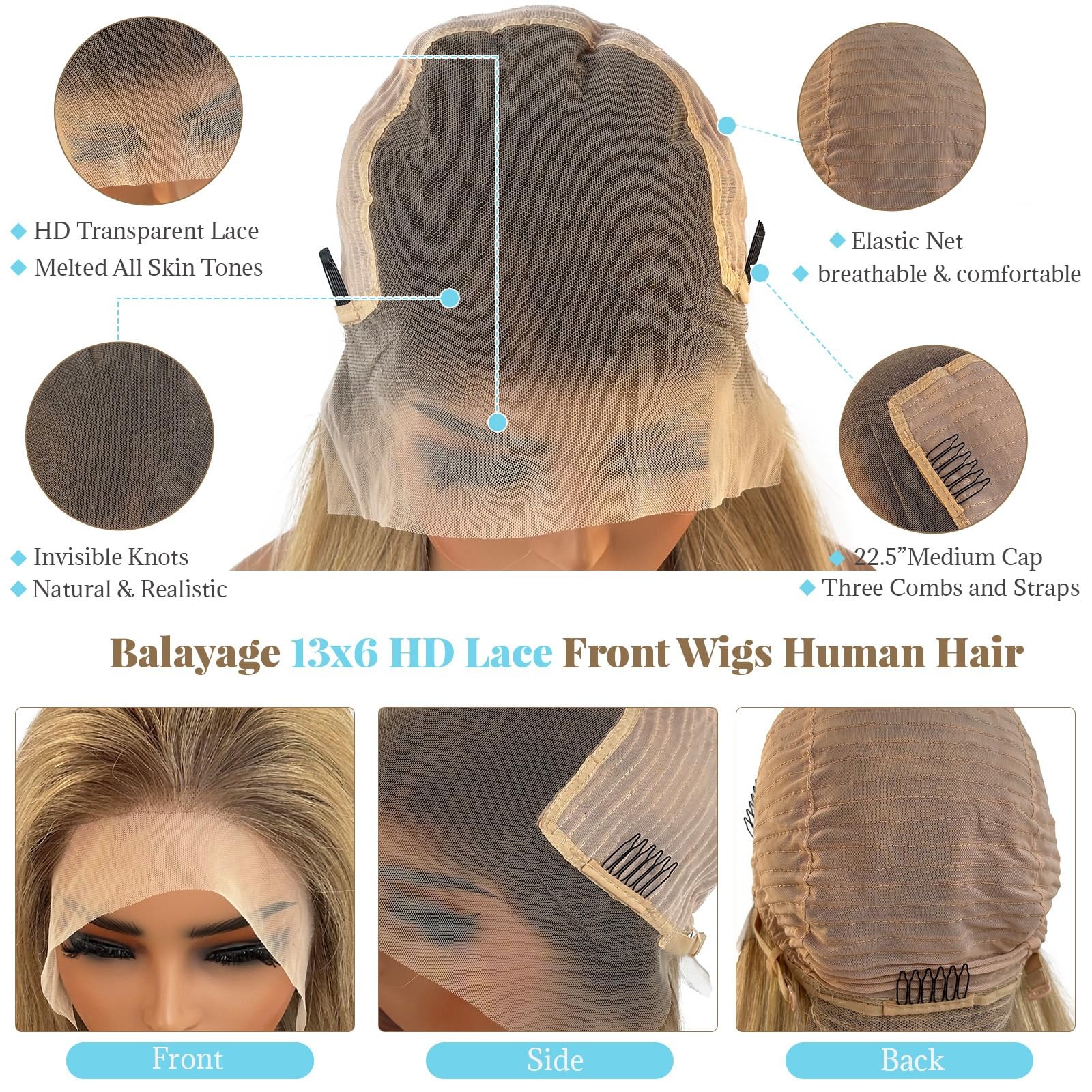 Licoville Human Hair Blonde Highlight Wig 180 Density Soft Straight Light