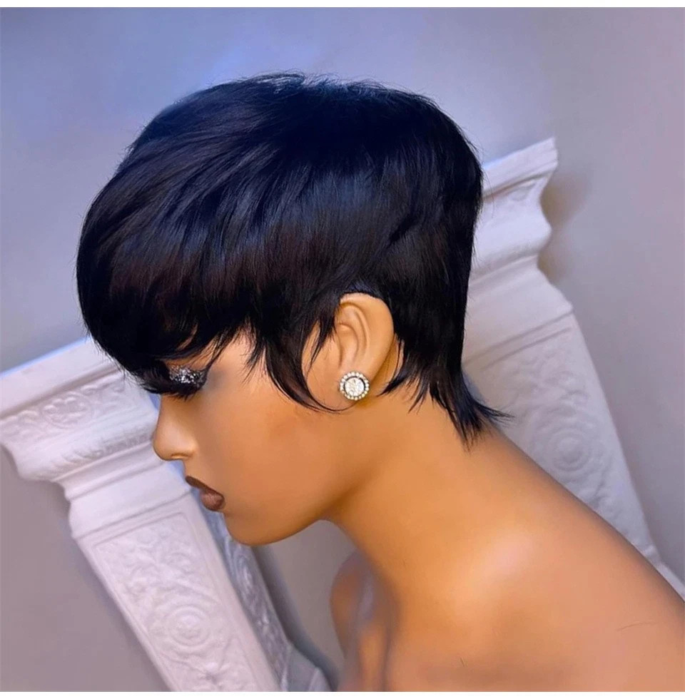 Short 6″ Straight Human Hair Wig for Women Pixe Cutting Wig Natural Soft Wig