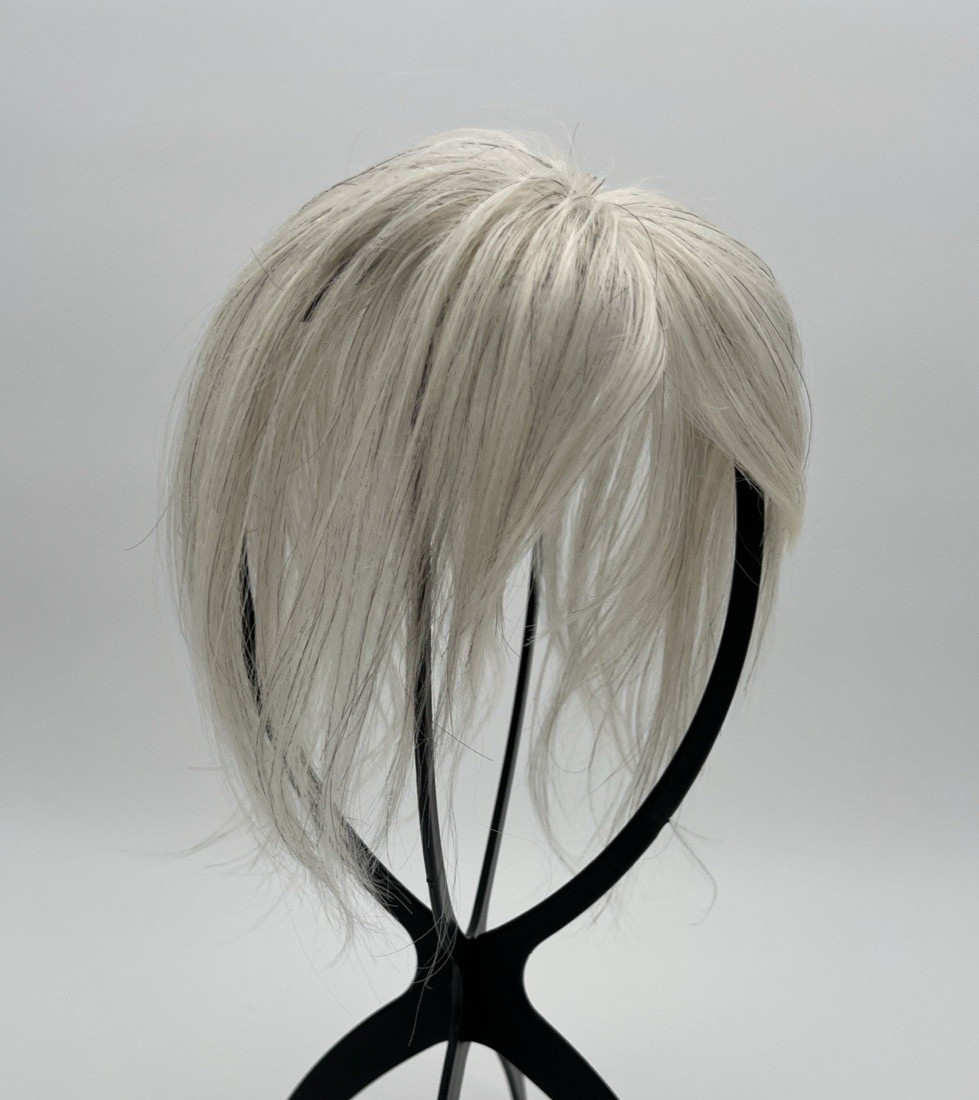 White Light Blonde Black Strand w/ Bangs 100% Human Hair 10in Topper