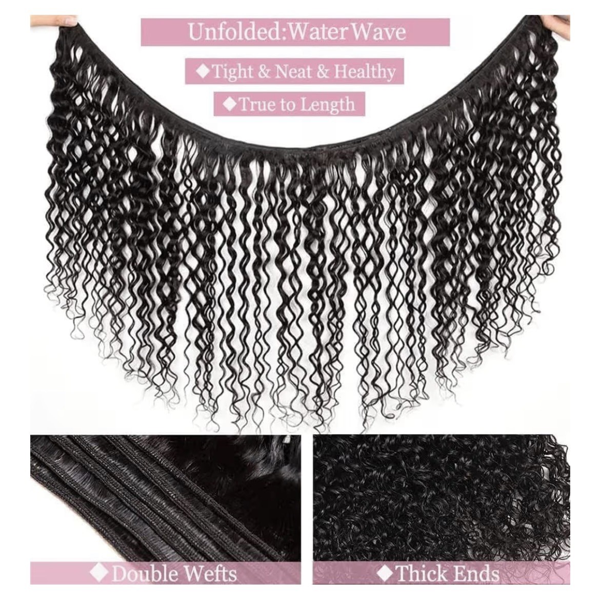 Curly Human Hair Weft Extensions Bundles, Black, 4-Pack, 20 22 24 26 inch.