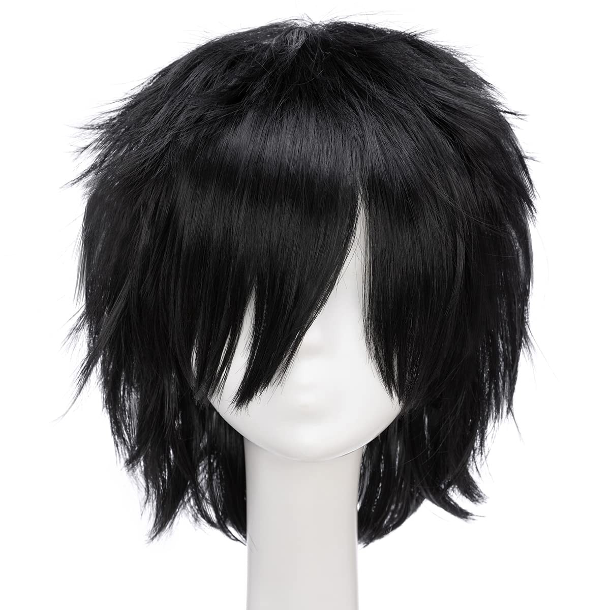 Unisex Short Green Wig Women Men’s Short Layered Fluffy Spiky Wigs with Bangs