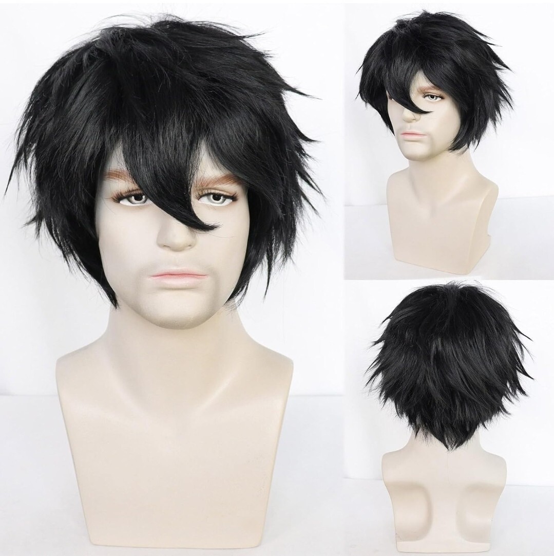 Wig with Bangs Short Wavy Synthetic Hair Black Wigs