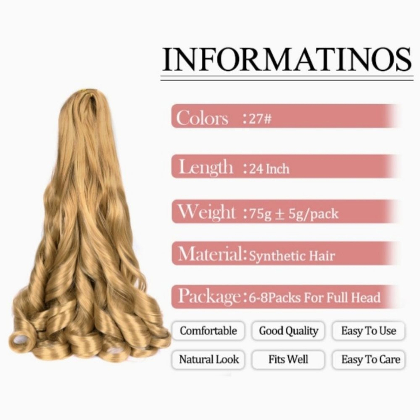 Synthetic Blonde Braiding Hair 24 inch, 8pcs / Pack