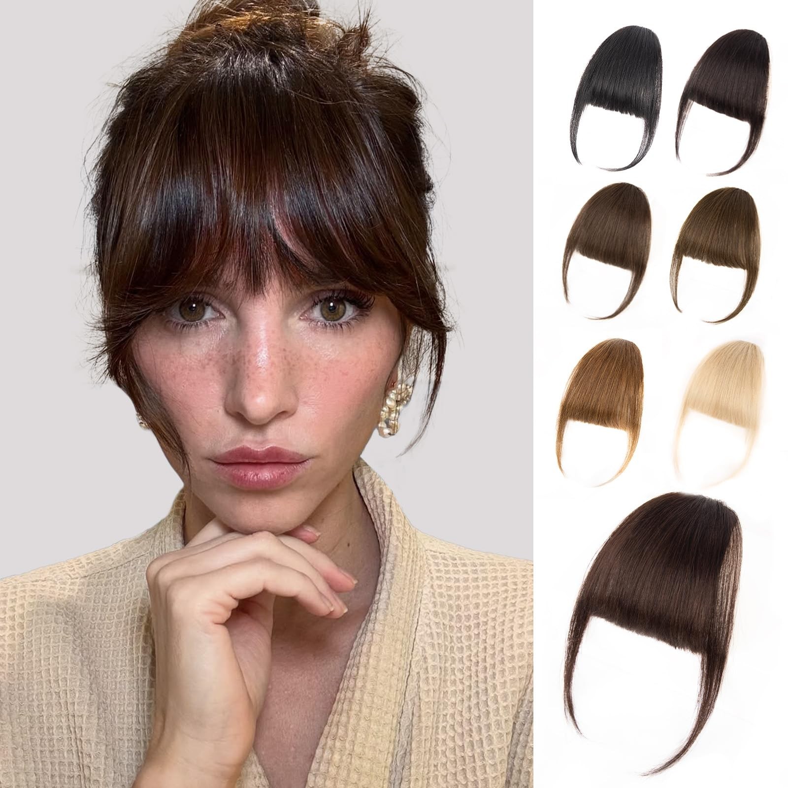 EINAEY Clip in Bangs 100% Real Human Hair, Darkest Wispy Bangs, Brown