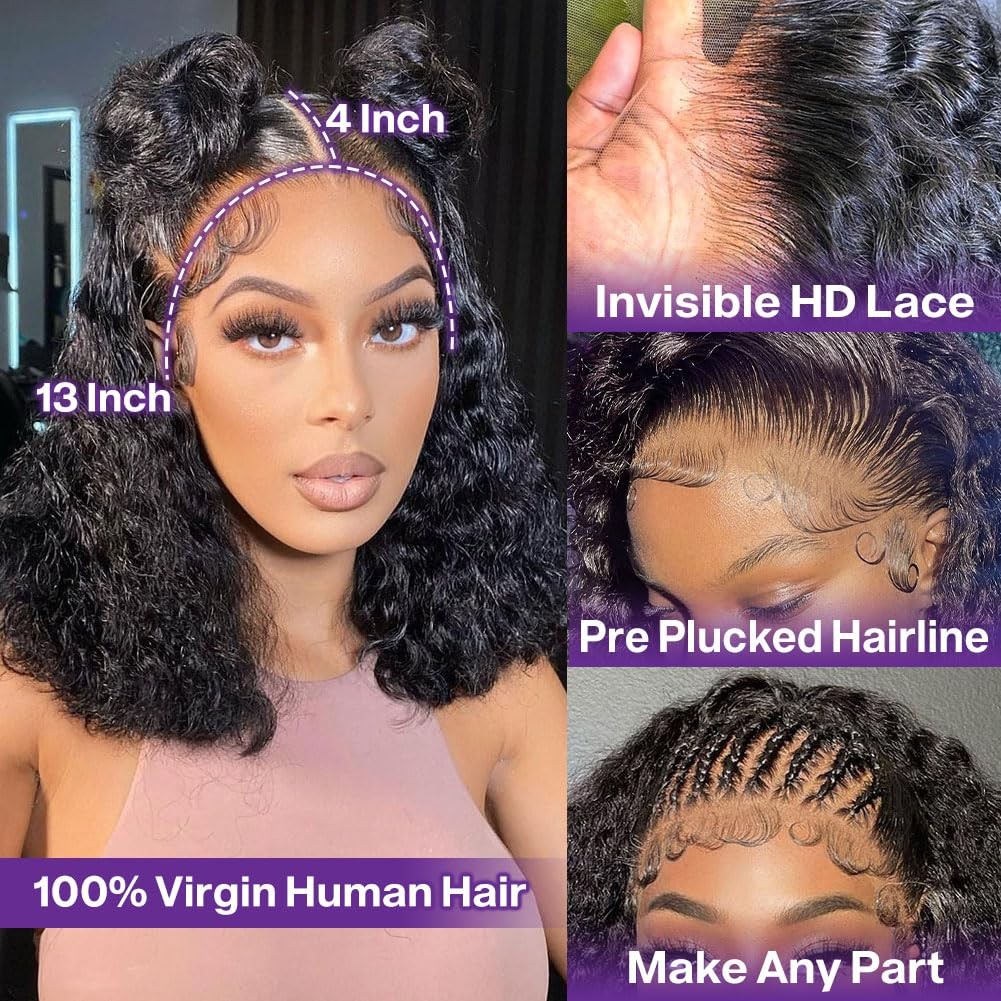 Deep Wave BOB Wig Human Hair 13×4 HD Curly BOB Lace Front Wigs Human Hair Pre…