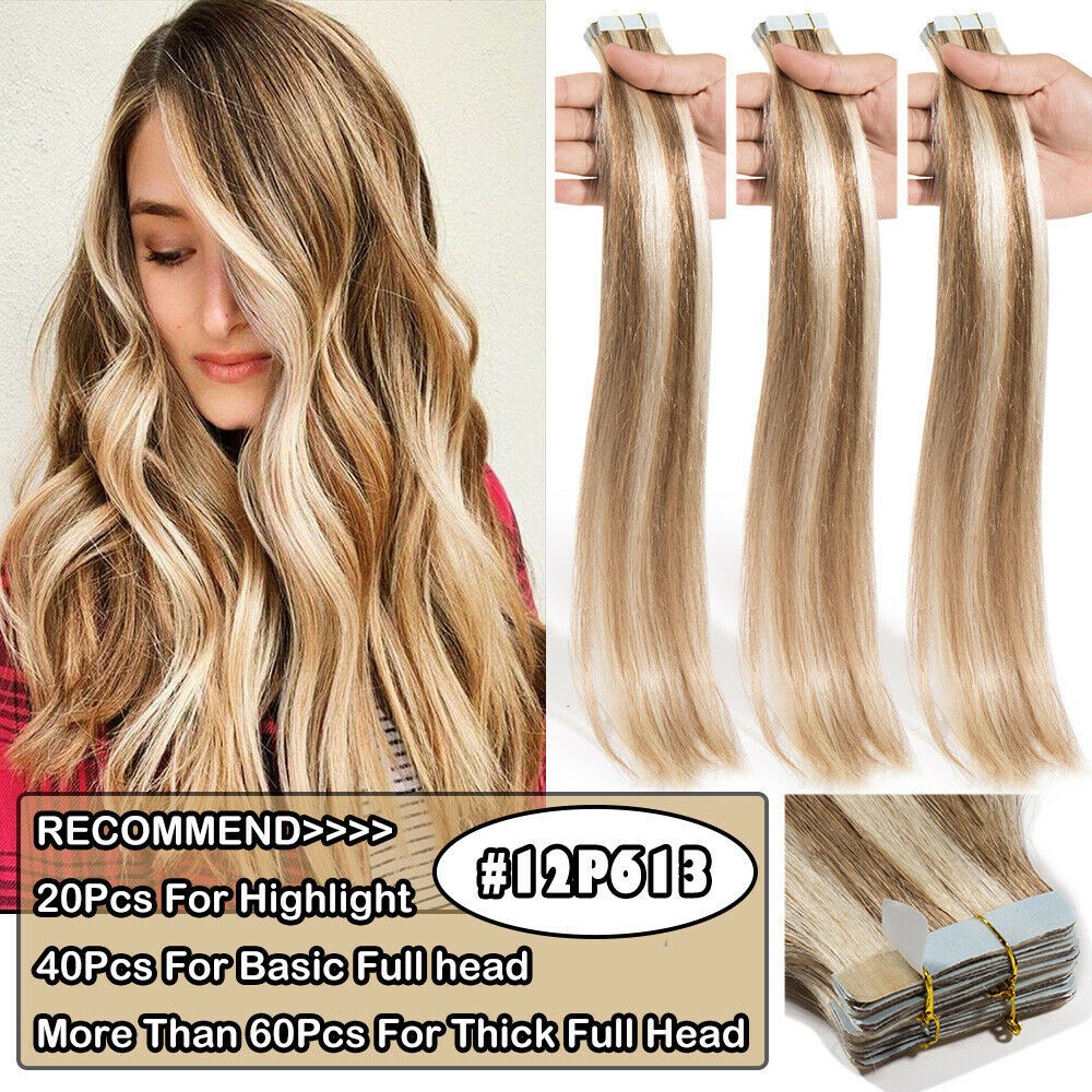 Thick Tape In Human Hair Extensions Straight Long Lasting Remy Hair Skin Weft15A