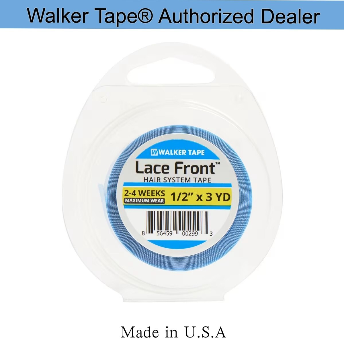 Walker 1/2″x 3yards Lace Front Support Tape (Blue Liner), Double Side Roll Tape