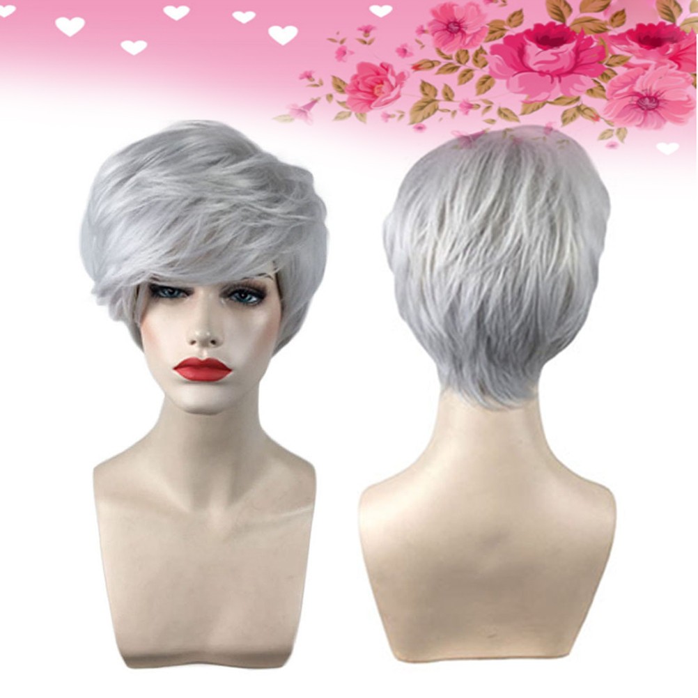 Silver Grey Short Curly Hair Wig Wig Cover for Women Celebration