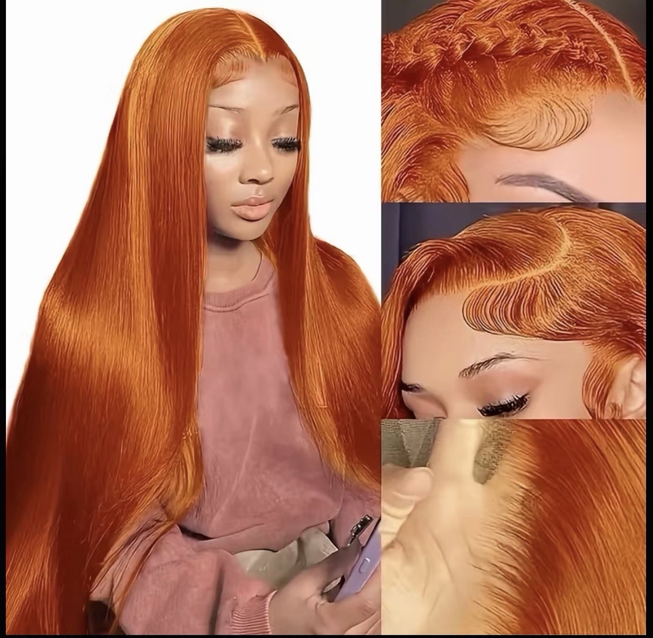 Orange Ginger Lace Front Wigs Human Hair For Women Straight Hd Transparent 13×4