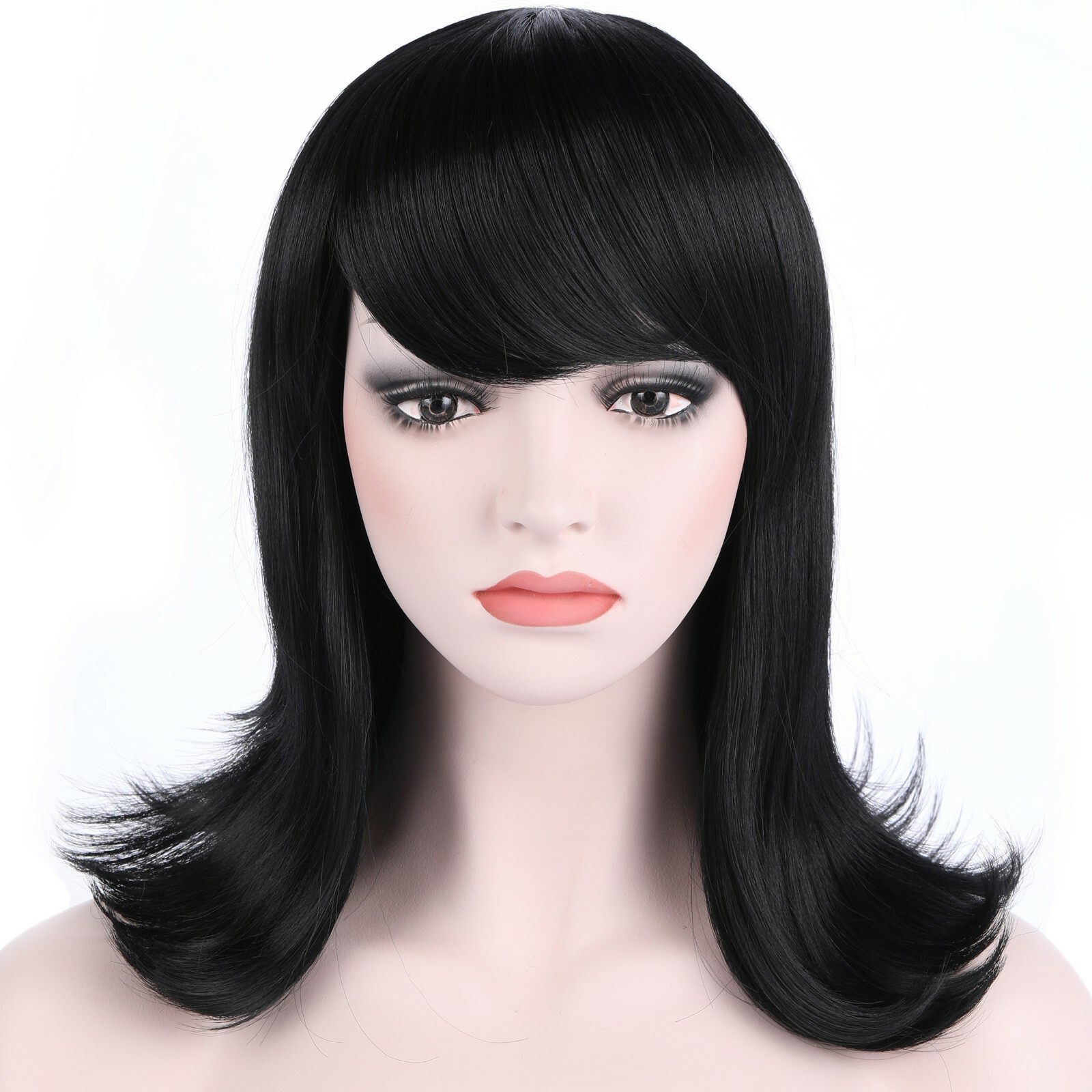 OneDor Women’s Short Black Straight Hair 50s Cosplay Flip Wigs with Flat Bangs