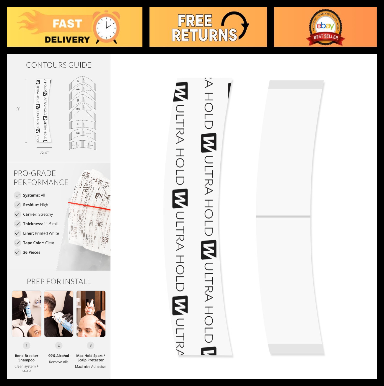 Ultra Hold Double-Sided Wig Tape Tabs for Lace Systems & Hair Extensions – 36 Pa