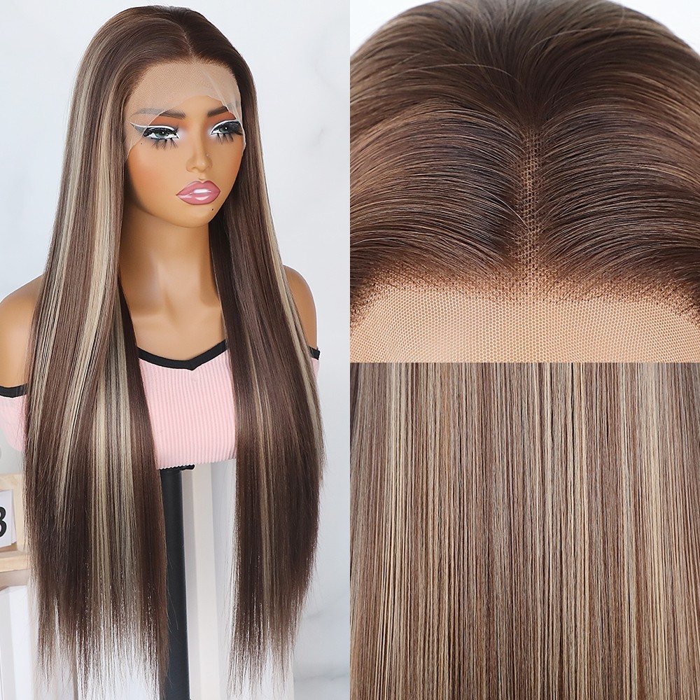 Honey Blonde Ombre Synthetic Lace Front Wigs Pre Plucked Long Straight Glueless
