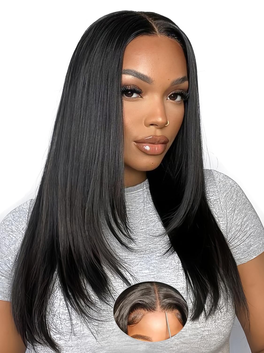 16″ Layered Glueless Wig, 200 Density HD Lace Front, Pre-Plucked Human Hair, Str