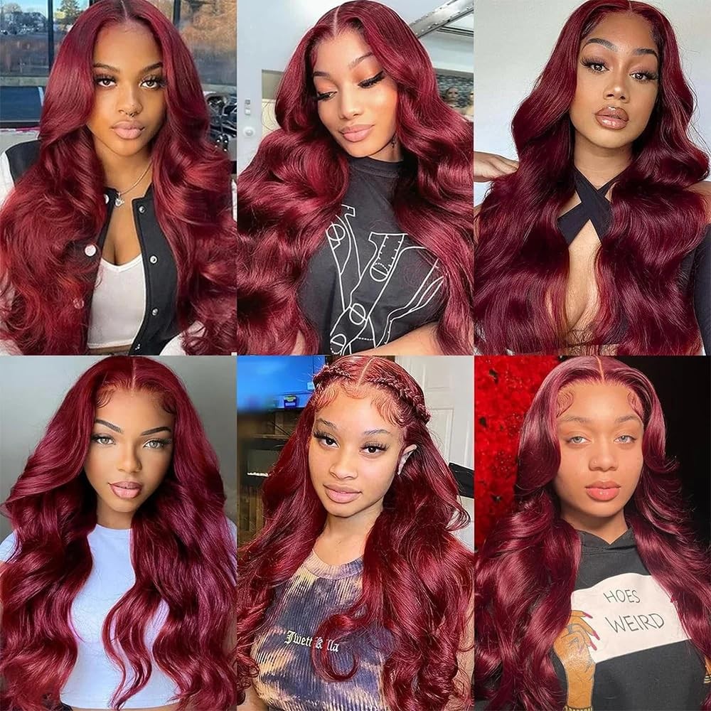 Niciitysi Color Wine Red Body Wave Bundles Color 99J Human Hair 16 18 20 Inch
