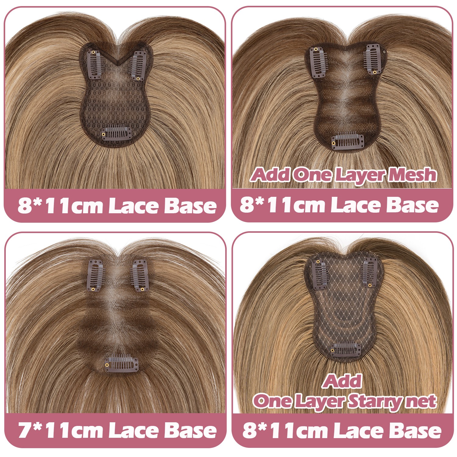 Highlight Clip in Women Lace Topper 100% Remy Human Hair Top Toupee Hairpiece US