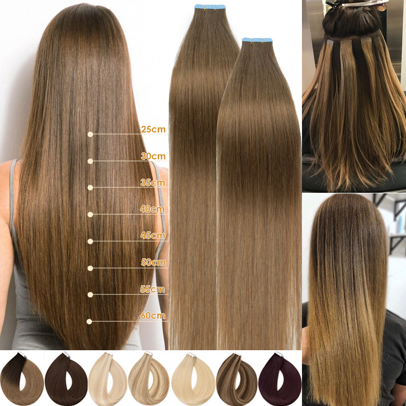 Tape In 100% Real Human Hair Extensions Russian Skin Weft Blonde 18″-24″ Long US