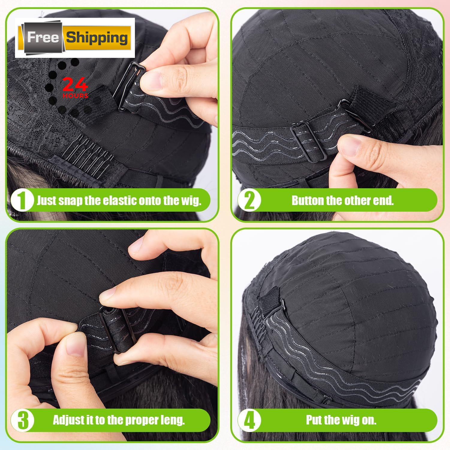 2PCS Adjustable Elastic Band for 3 1 Count (Pack of 2), Black Half Wig