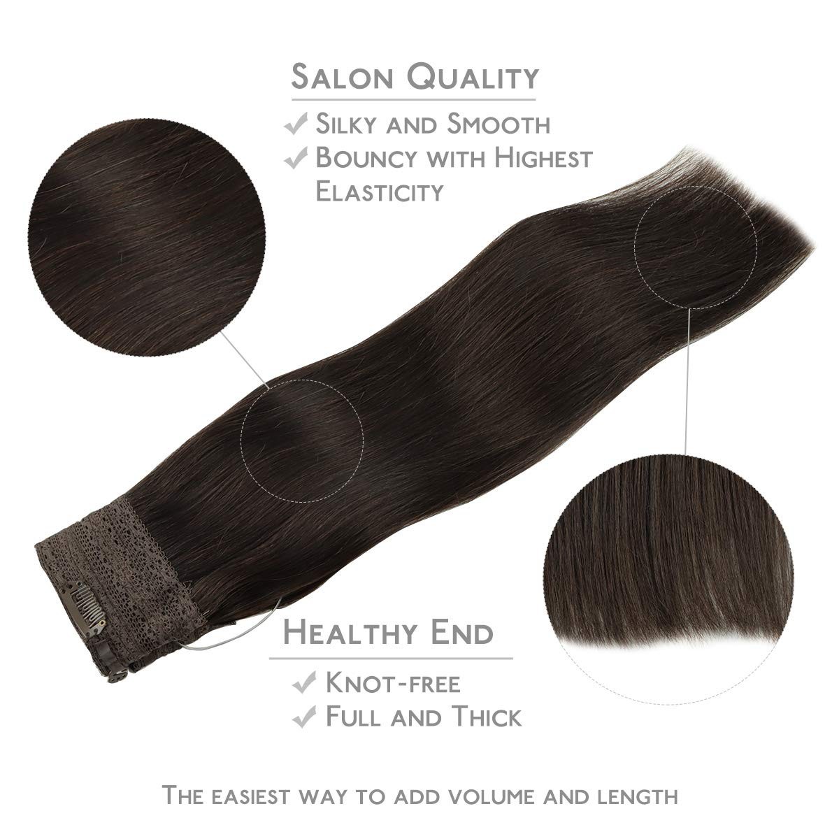 14 Inch Dark Brown Invisible Wire Hair Extensions for Natural Volume – 75g