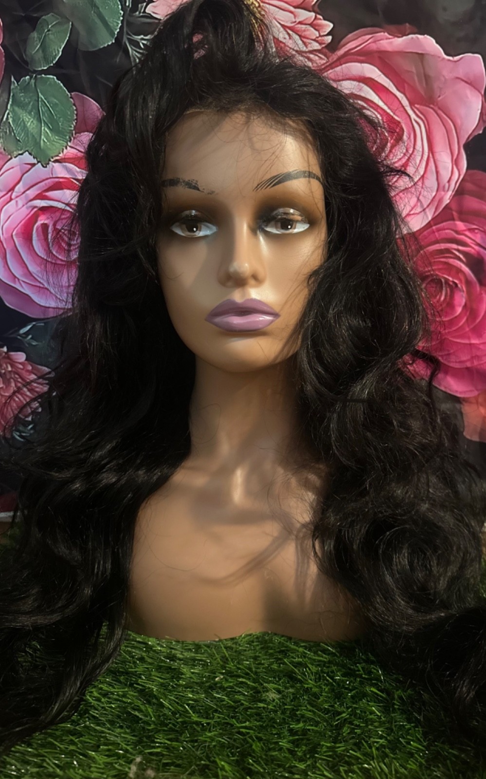 Dark Long Lace Front Wig Human Hair Blend Lace