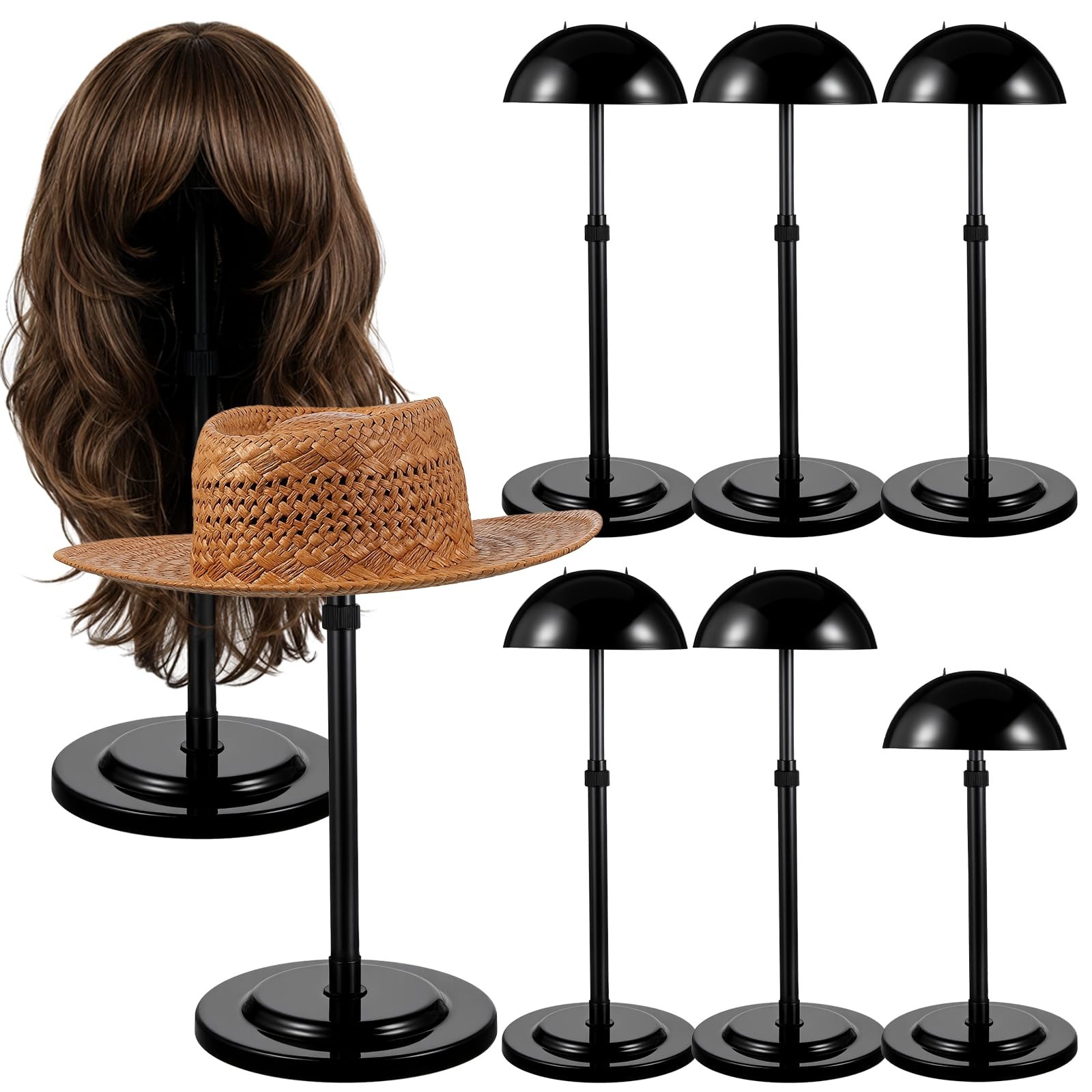 8 Pcs Adjustable Wig Stand Set, Portable Non-Slip Hat Display Holders, 9.8″-18.9