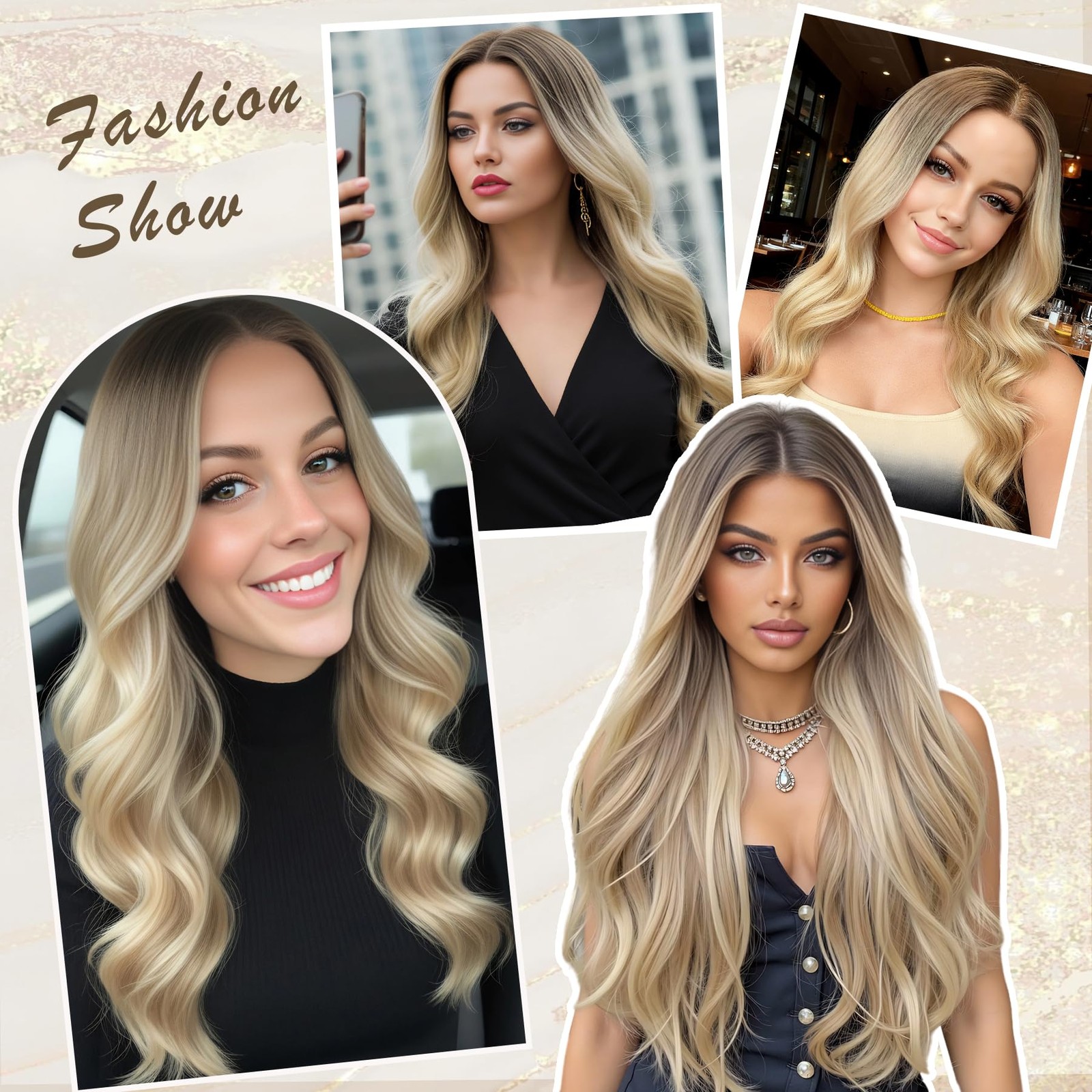 26 Inch HD Lace Front Wig Long Wavy Ombre Blonde Synthetic Wigs