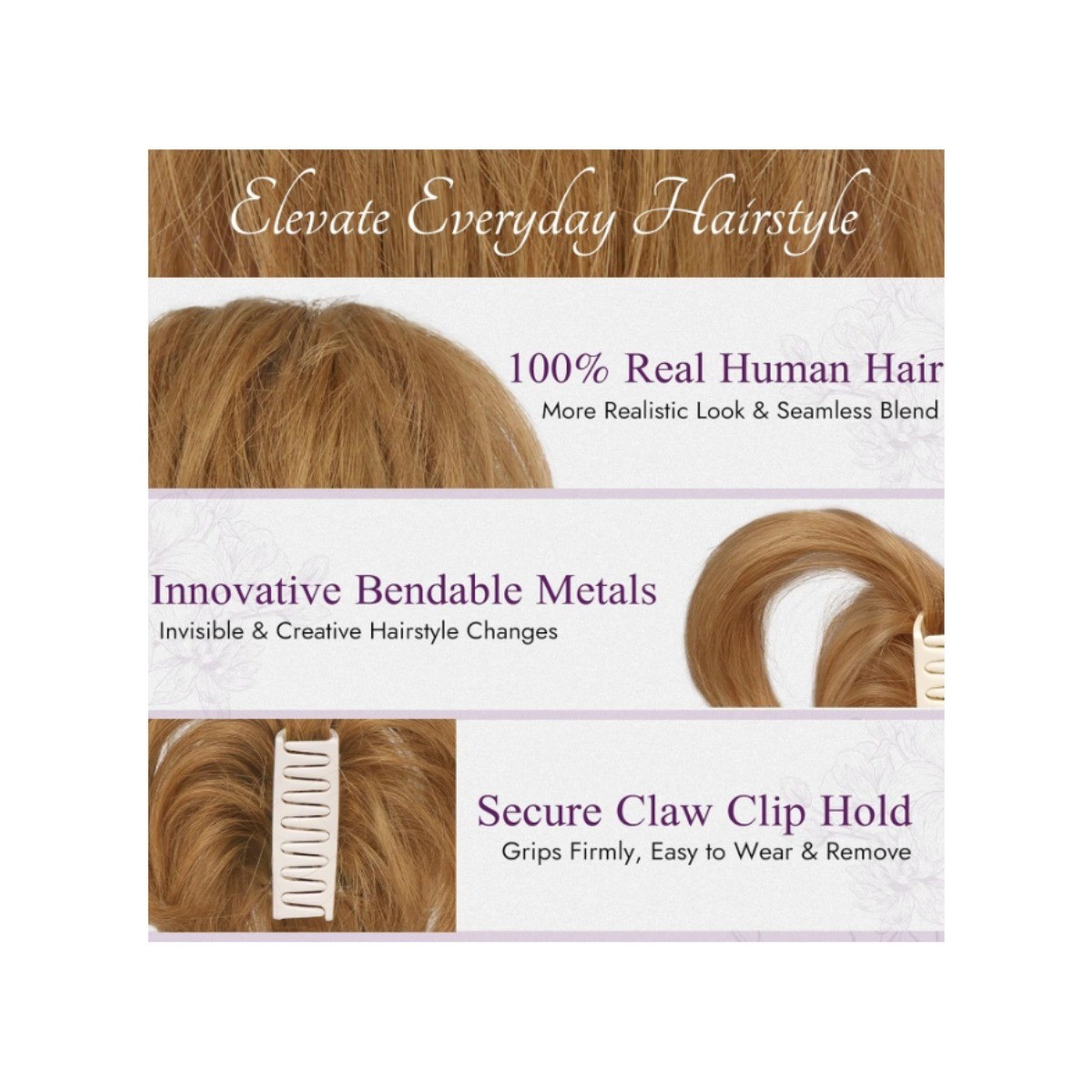 8in Auburn Brown Real Human Hair Ponytail Extension Claw Clip Messy Bun