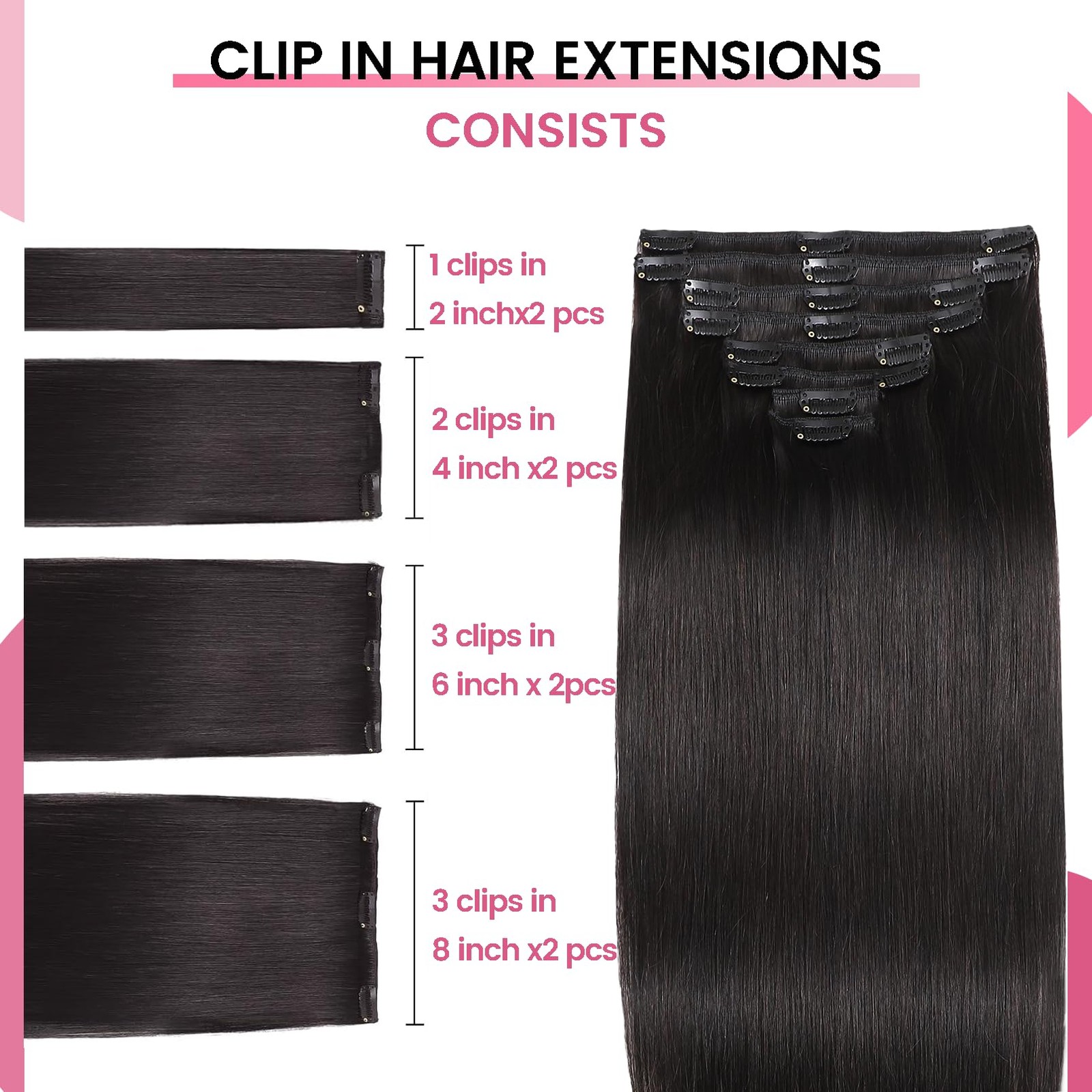 Cwrdk Clip In Hair Extensions Real Human Hair 22Inch 110G 100 Brazilian Remy