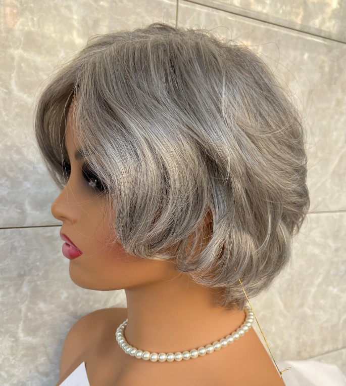 Salt and Pepper Gray Mix Wavy Hairstyle Synthetic Hair Wigs Women Soft
