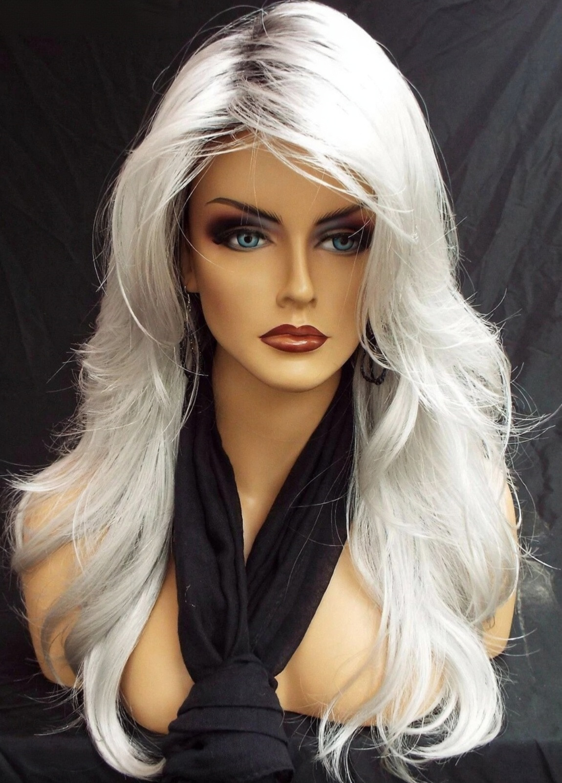 “ANGELICA” DESIGNER WIG ☆ #60 WHITE ROOTED ILLUMINA R LONG FLOWING WAVES SEXY