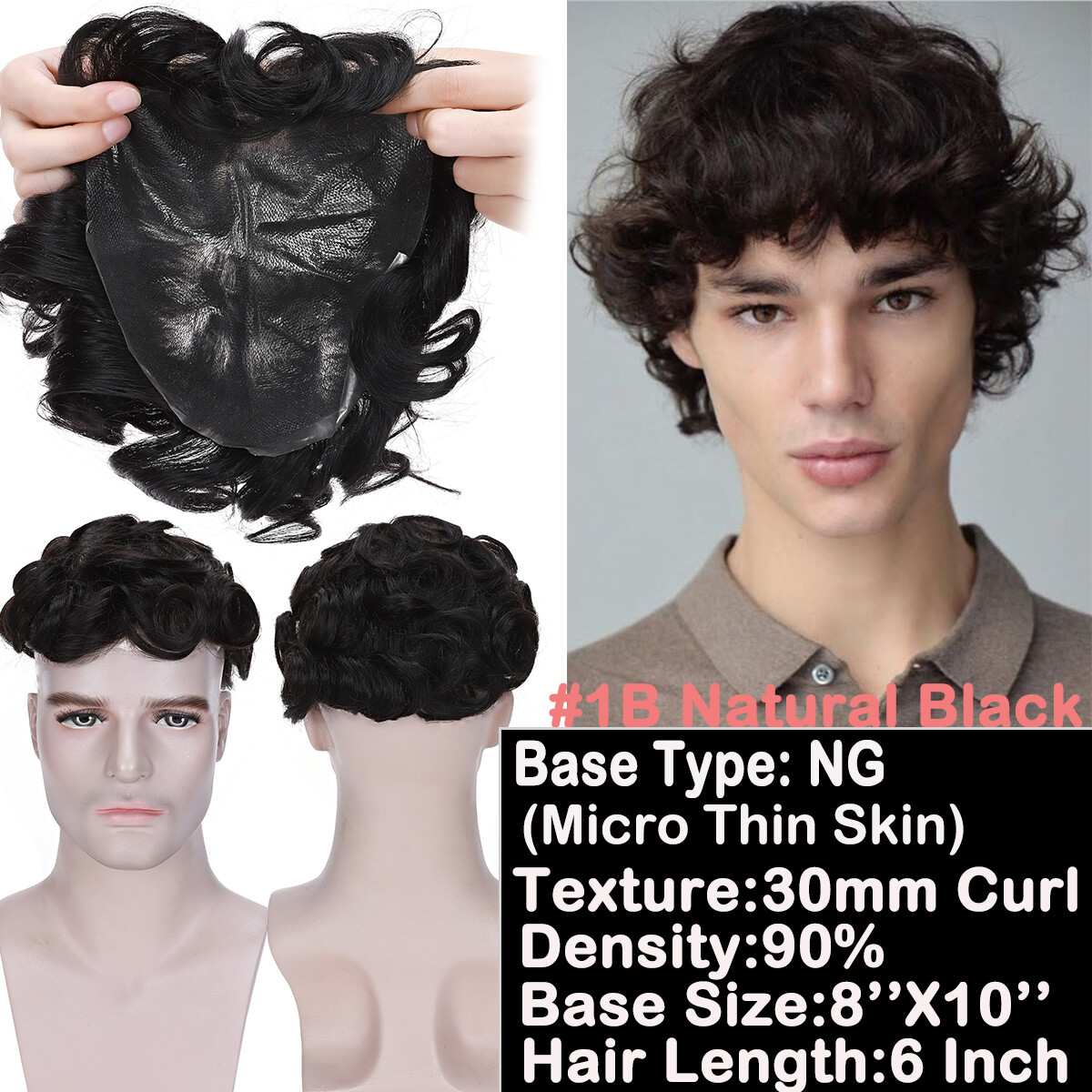 FULL PU Replacement System Mens Toupee Hairpieces Remy Human Hair Skin Poly Wigs