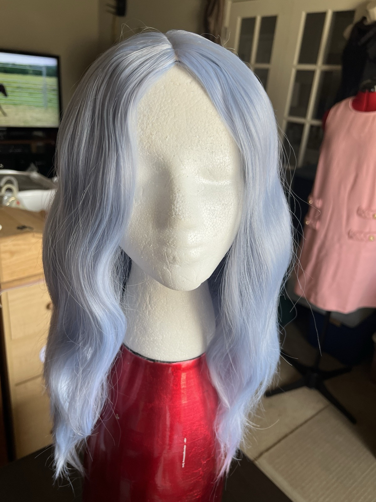 Womens Ice Blue Wavy Center Part Wavy Hair Wig.