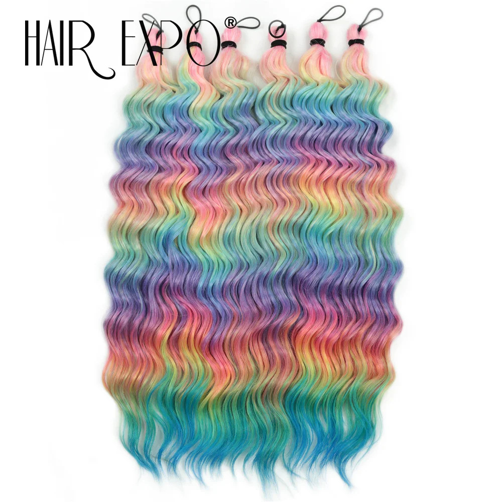 18 Inch Deep Wave Twist Crochet Hair Synthetic Ombre Rainbow Color Afro Curls