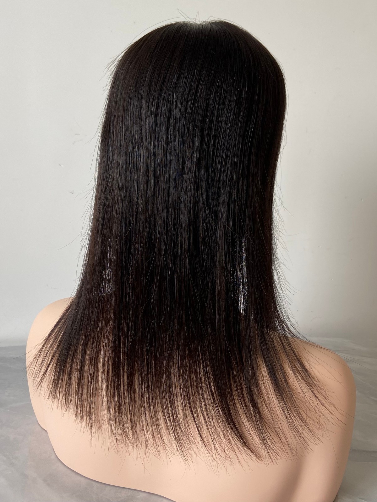 100% HUMAN HAIR CUTICLE INTACT MONO TOPPER 5.5×6.5″ OFF BLACK 14″ LONG FREE PART