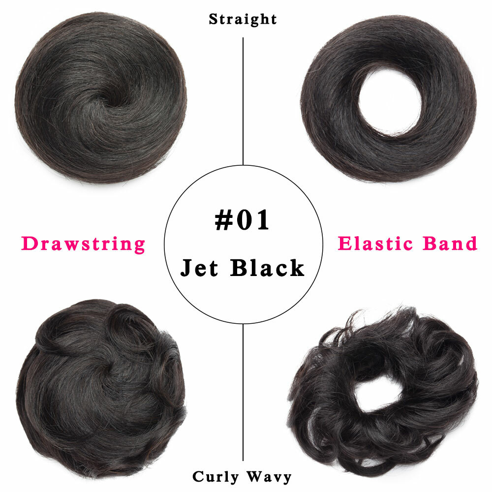 Real Remy Human Hair Messy Bun Scrunchie Curly Updo Chignon Cover Wrap Hairpiece