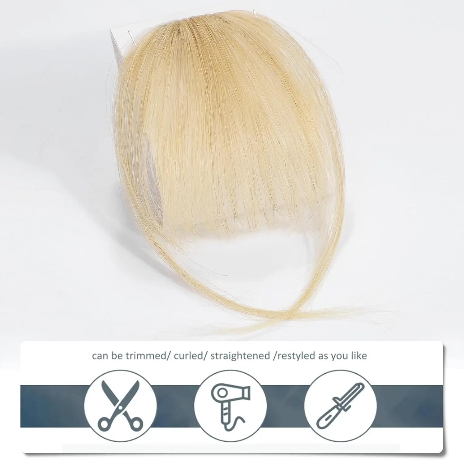 3 Inch Platinum Blonde Wispy Bangs Clip In Human Hair with Temples Fringe