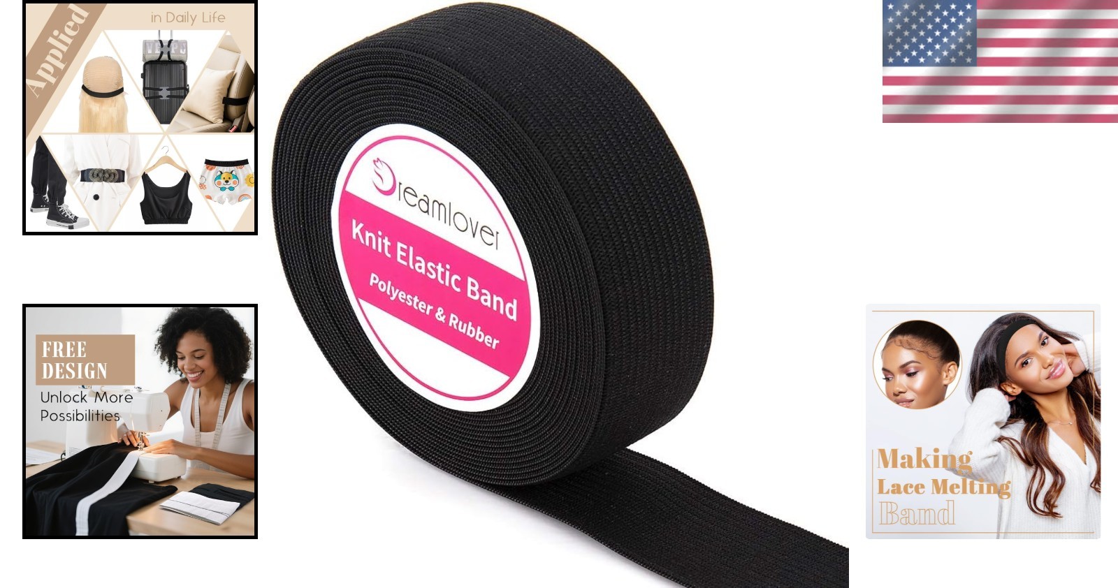 Adjustable Elastic Wig Band in Black – 1 Inch x 6 Yard for Comfortable Fit
