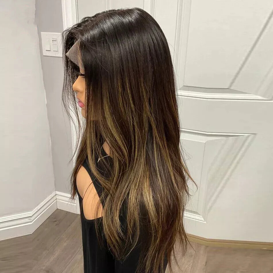 Ombre Caramel Brown Highlights 13×4 Lace Front Remy Human Hair Wigs Balayage