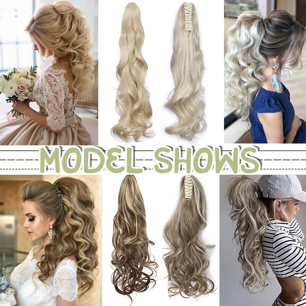 Jaw Claw on Ponytail Clip In Hair Extensions Synthetic For Woman 24inch Curly US