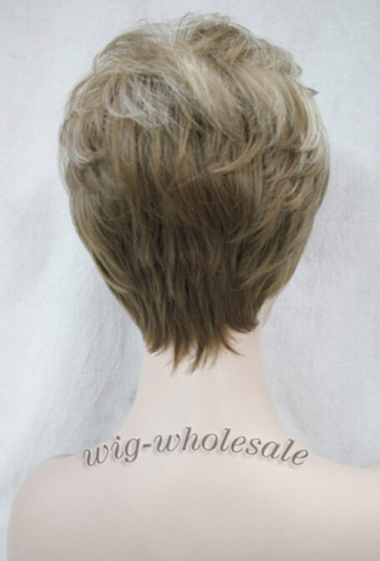 Women Short Wig Bob Pixie Brown Blonde Mix Natural Full Hair Wigs Daily