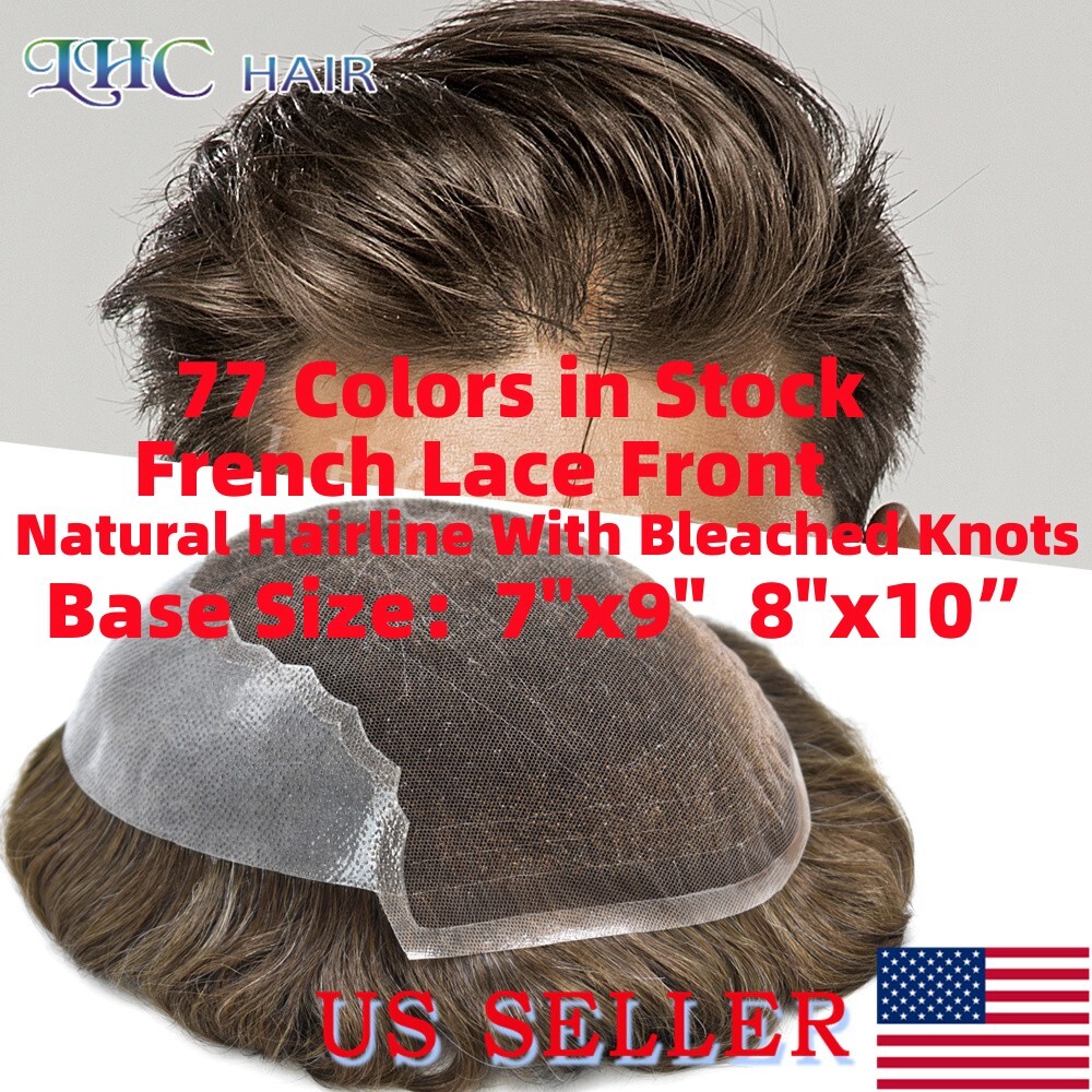 Swiss Lace Front Mens Toupee Human Hair Replacement System Skin PU Hairpiece Wig
