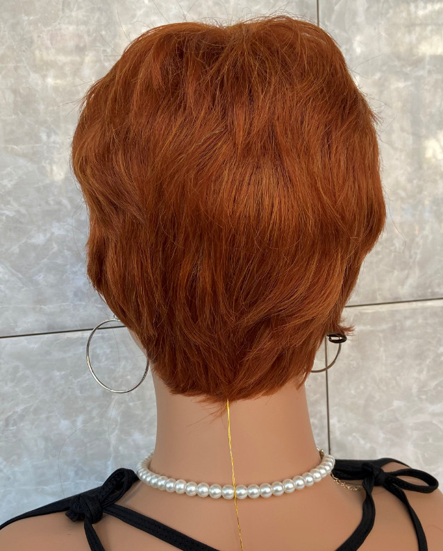 Auburn Short Straight Layered Wig – Human Hair Blend, Heat Resistant, Soft