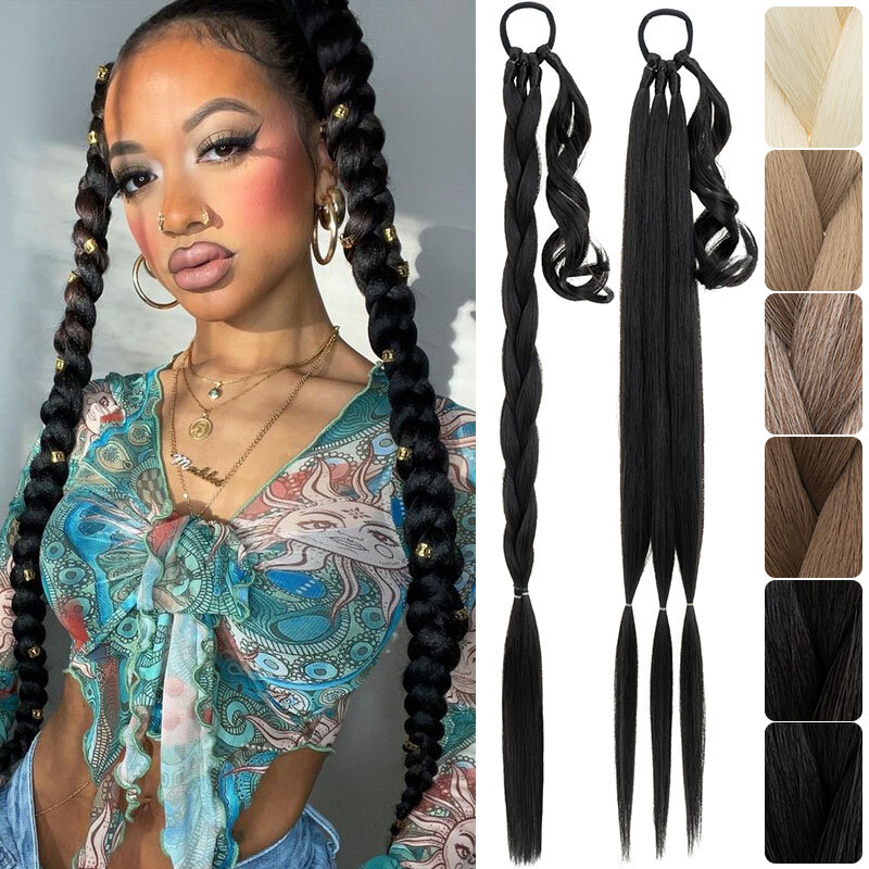US 100% Natural As Human False Braided Ponytail Wrap On Hair Extensions Hair Tie