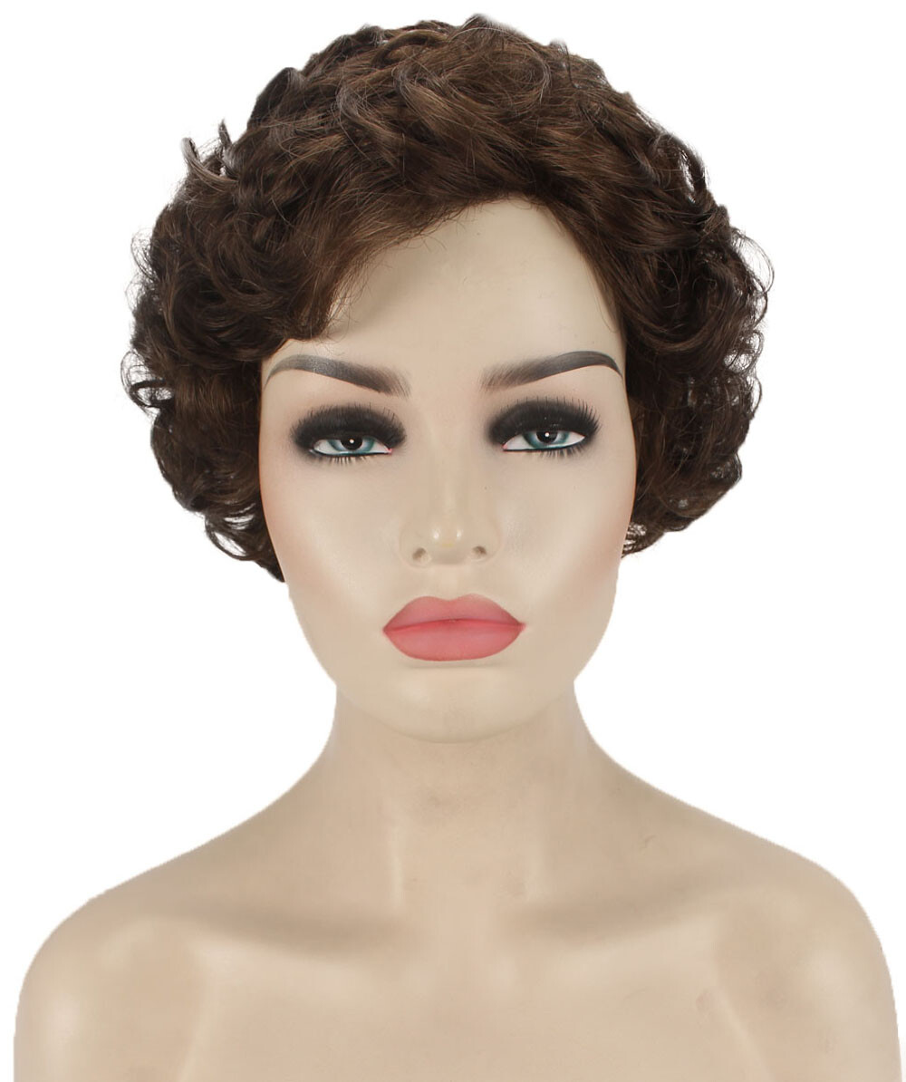 Monroe – Curly Kanekalon Synthetic Fiber Full Wig, 4 – 4.5 in, Medium Brown