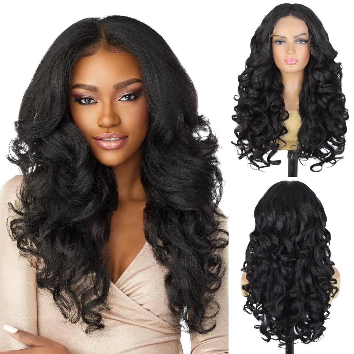 13×6 Lace Front Wig Yaki Long Curly Synthetic Hair Wig for Black Women