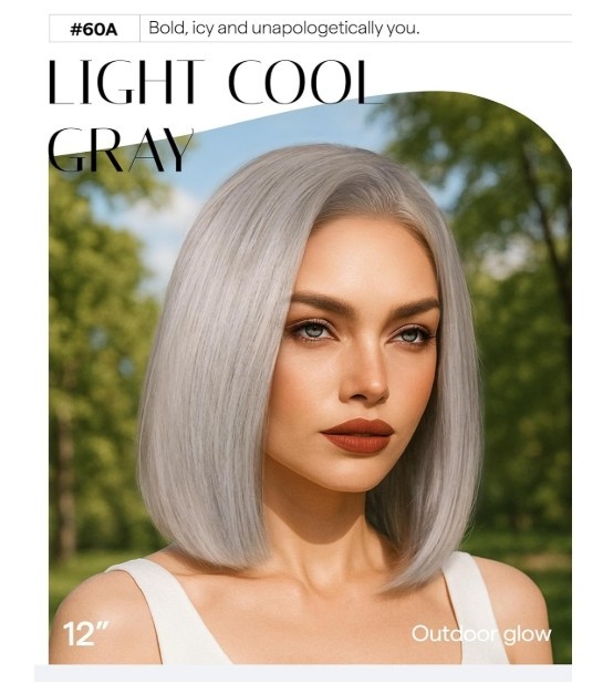 GORGIUS Silver Bob Wig Gray Highlights Lace Front Glueless Straight 12in