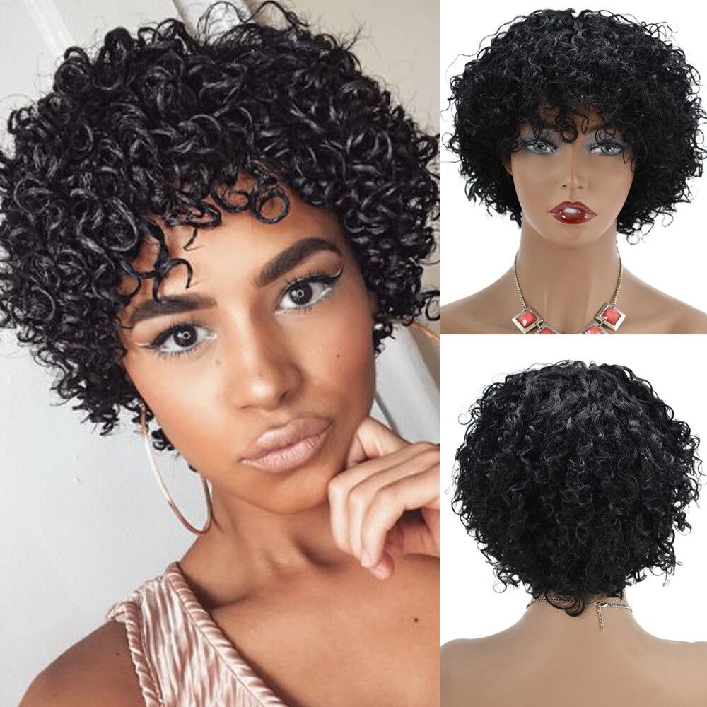 Short Afro Kinky Curly Wigs For Women Machine Made Black Human Hair Wig Natural