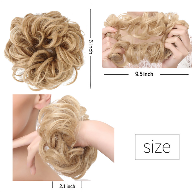 Real Natural Messy Hair Scrunchie Clip on Bun Ponytail Updo Extension Blonde Mix